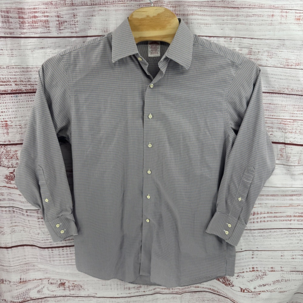 Brooks Brothers Madison Non-Iron Dress Shirt Mens Medium 15.5 32 Houndstooth